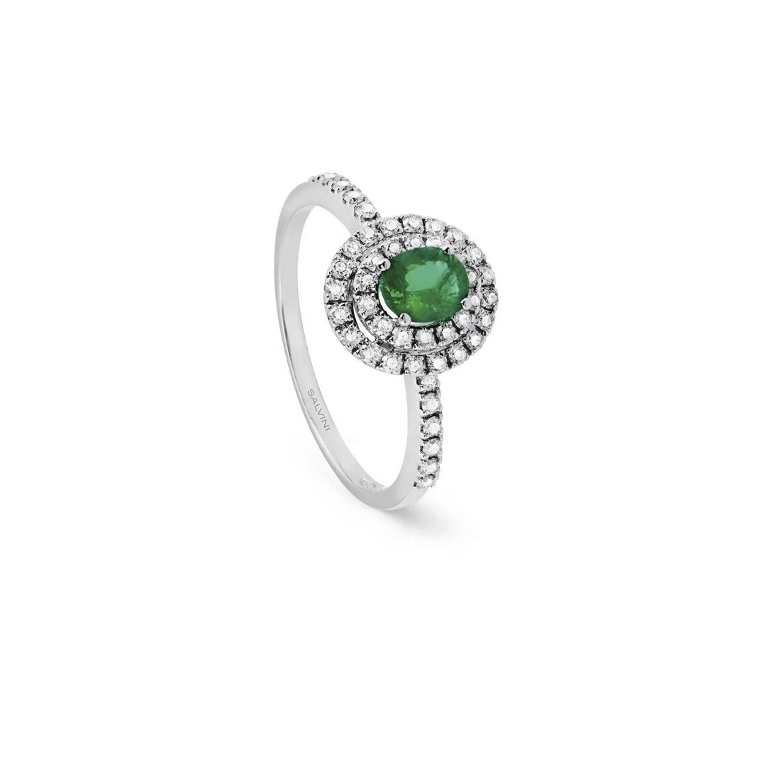 Anello Donna Salvini Dora con contorno di Diamanti e Smeraldo - 20057683 - Gioielleria De Patto