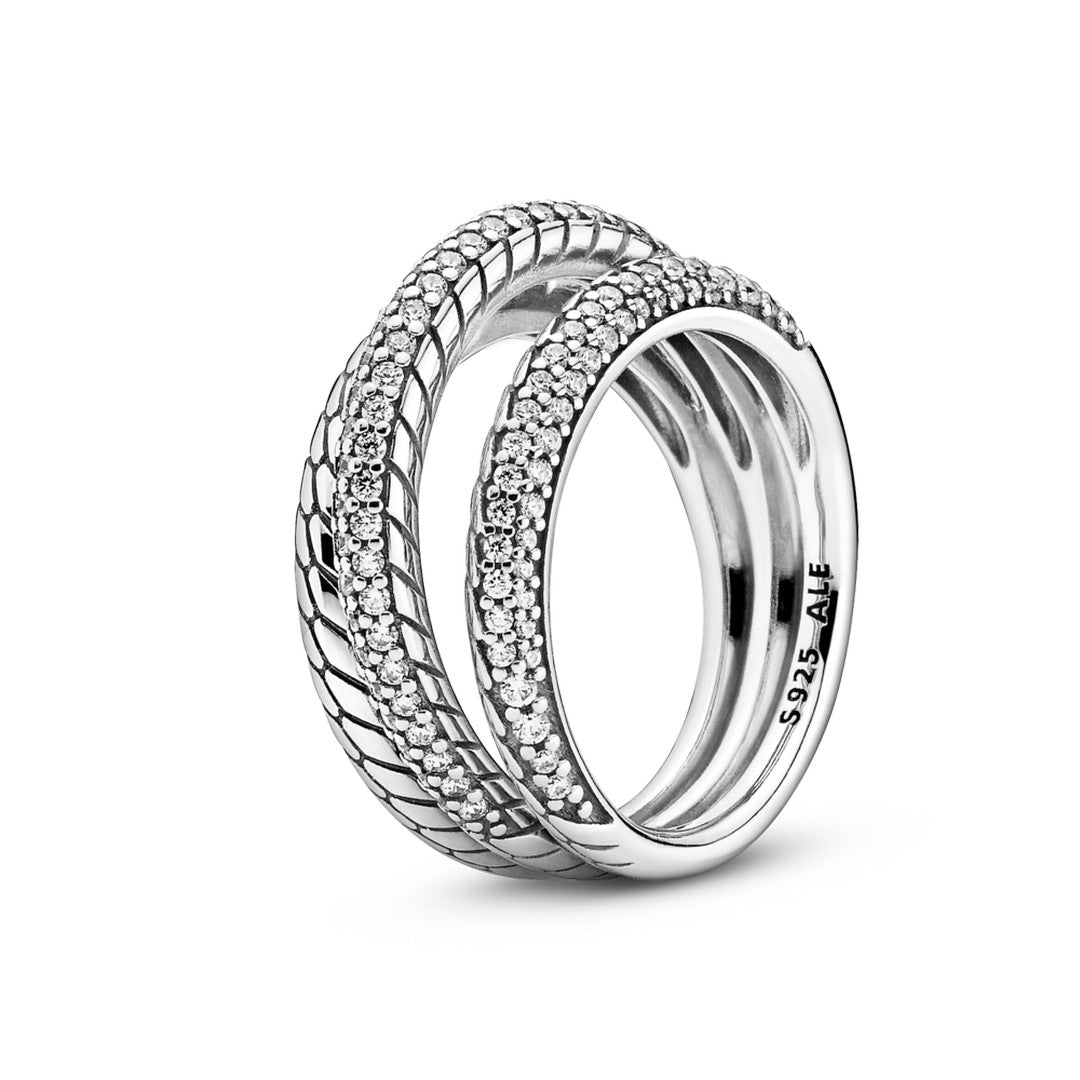 Anello Pandora Tripla Fascia Pavé Maglia Snake - 199083C01 - Gioielleria De Patto