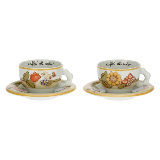 Thun Set 2 tazze Country con fiori, farfalla e uccellino medio - P3771E02 - Gioielleria De Patto
