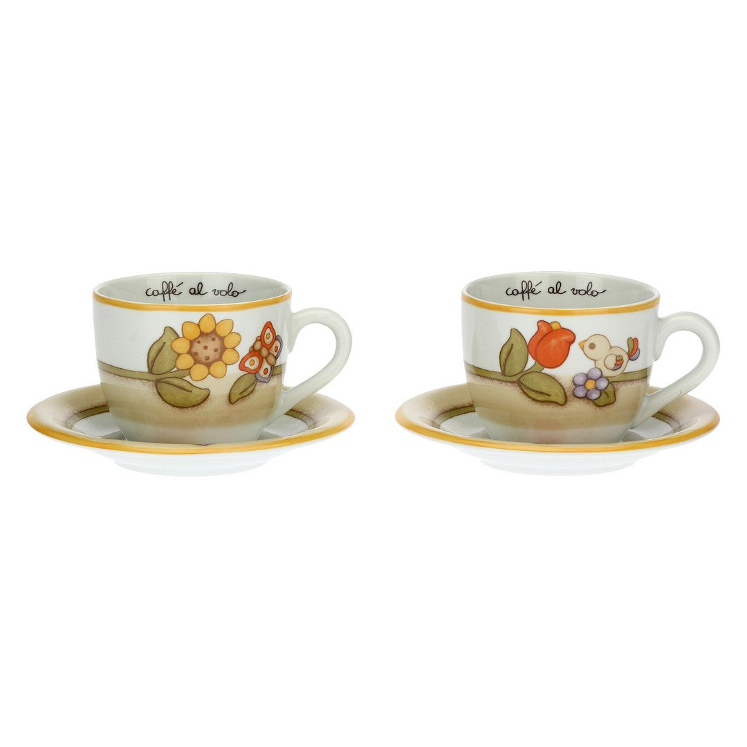Thun Set 2 tazze Country con fiori, farfalla e uccellino grande - p3776e02 - Gioielleria De Patto