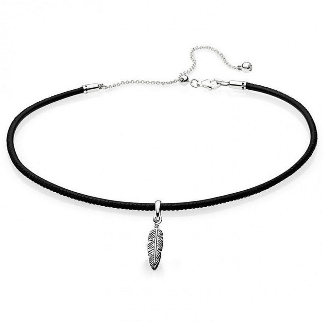 Collana Donna Pandora Choker Nero con Piuma - 397197CBK - Gioielleria De Patto