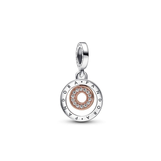 Pendente Donna Pandora Cerchi Bicolore, Logo e Pavé - 782287C01 - Gioielleria De Patto
