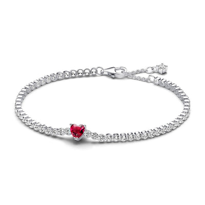 Bracciale Donna Pandora Tennis con Cuore Rosso - 590041C02 - Gioielleria De Patto