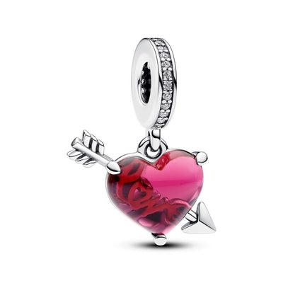 Pandora Charm Donna Pendente Cuore con Freccia Vetro di Murano - 793085C01 - Gioielleria De Patto