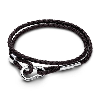 Bracciale Donna Pandora in Pelle Marrone Doppio con Chiusura a Moschettone Regolabile - 593338C01 - Gioielleria De Patto
