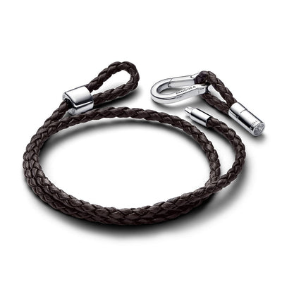 Bracciale Donna Pandora in Pelle Marrone Doppio con Chiusura a Moschettone Regolabile - 593338C01 - Gioielleria De Patto