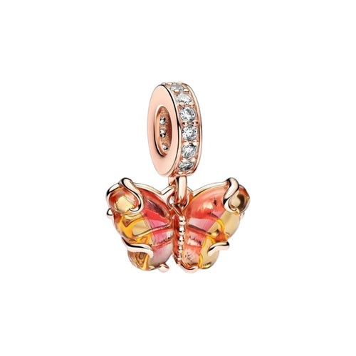 Charm Pendente Donna Pandora Farfalla Vetro di Murano Arancione e Rosa  - 782698C01