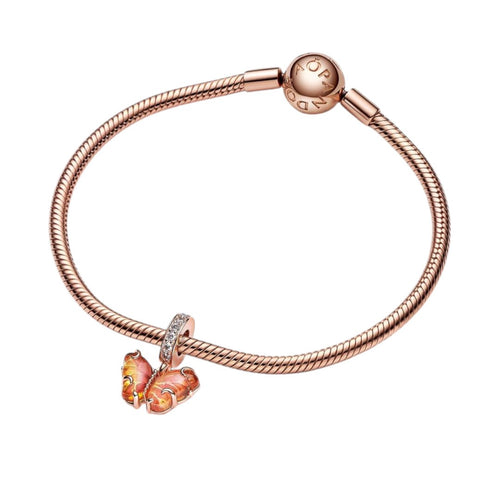 Charm Pendente Donna Pandora Farfalla Vetro di Murano Arancione e Rosa  - 782698C01