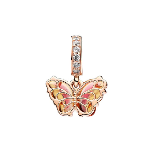 Charm Pendente Donna Pandora Farfalla Vetro di Murano Arancione e Rosa  - 782698C01