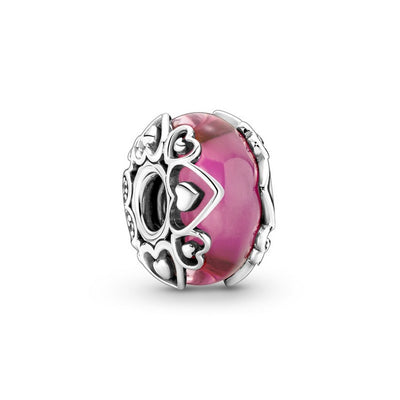 Charm Donna Pandora Vetro di Murano Rosa con Cuori - 791159C00 - Gioielleria De Patto