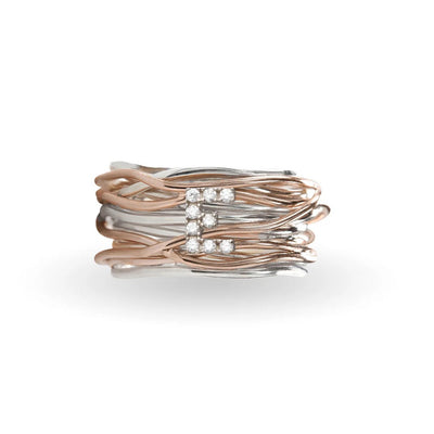 Rubinia Anello Donna Filodellavita 13 fili in Argento 925 e Oro Rosa 9kt e iniziale con Diamanti - AN290AR - Gioielleria De Patto