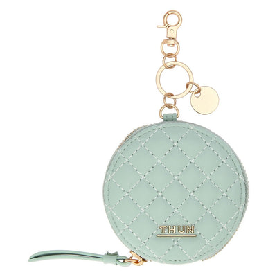 Thun Portachiavi rotondo con zip in ecopelle, verde - T10268345P00