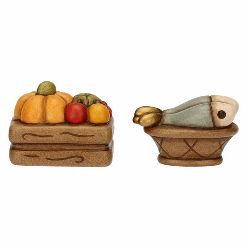 Thun Set cassetta frutta e cesto con pesce in ceramica Presepe Classico - T10380282A91