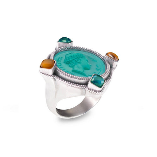 Anello Gerardo Sacco in argento con pasta vitrea e triplette