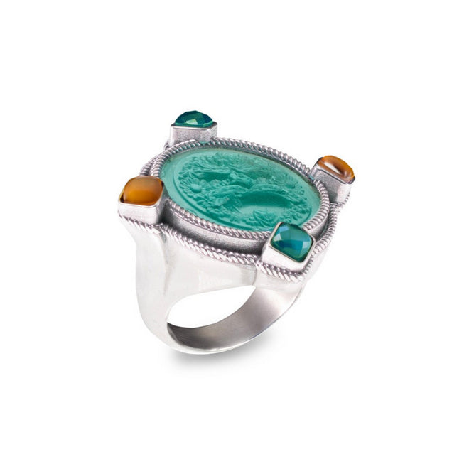 Anello Geardo Sacco in argento con pasta vitrea e triplette