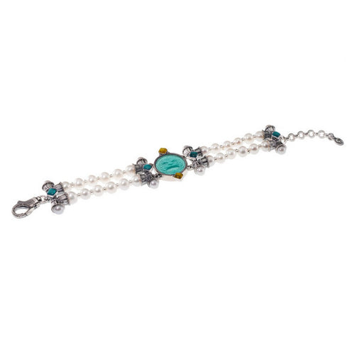 Bracciale Gerardo Sacco in argento con paste vitree, triplette e perle - 35135lagmasch
