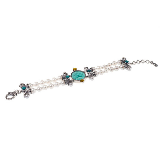 Bracciale Gerardo Sacco in argento con paste vitree, triplette e perle - 35135lagmasch