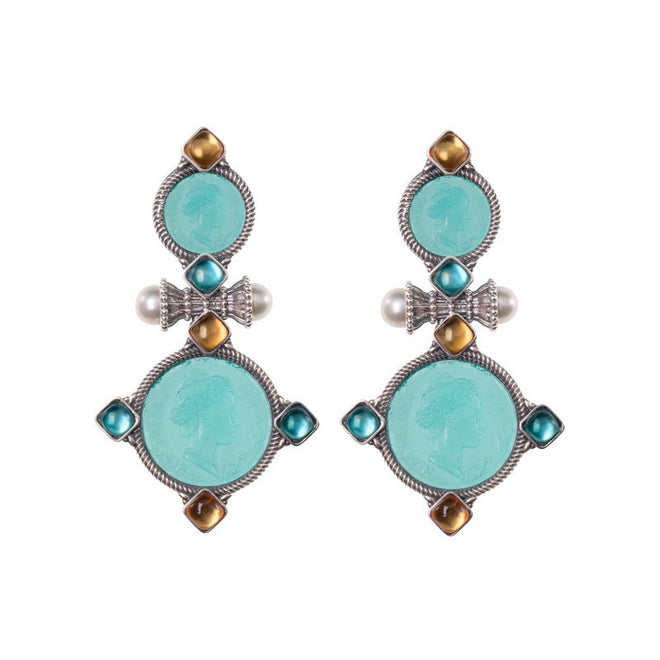 Orecchini Gerardo Sacco in argento con paste vitree, triplette e perle  - 35132lag