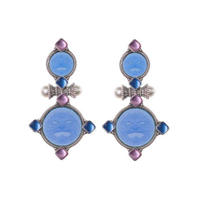 Orecchini Gerardo Sacco in argento con paste vitree, triplette e perle  - 35132lavmasch