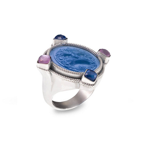 Anello Gerardo Sacco in argento con pasta vitrea e triplette -  35136lavmasch