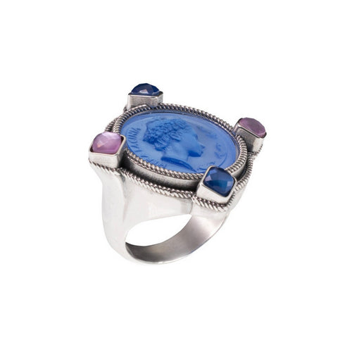 Anello Gerardo Sacco in argento con pasta vitrea e triplette  - 35136lav