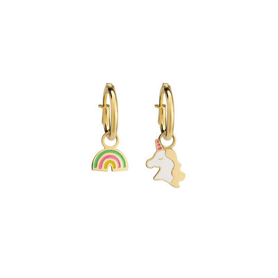Orecchini LeBebè a cerchietto Toys in oro giallo con arcobaleno e unicorno - PMG058/C