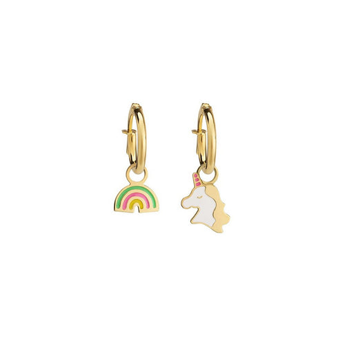 Orecchini LeBebè a cerchietto Toys in oro giallo con arcobaleno e unicorno - PMG058/C