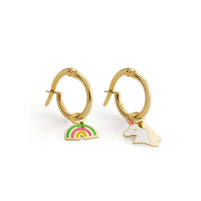 Orecchini LeBebè a cerchietto Toys in oro giallo con arcobaleno e unicorno - PMG058/C