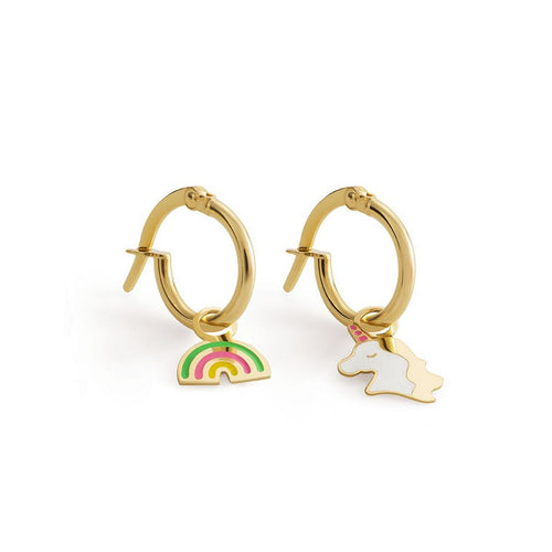 Orecchini LeBebè a cerchietto Toys in oro giallo con arcobaleno e unicorno - PMG058/C