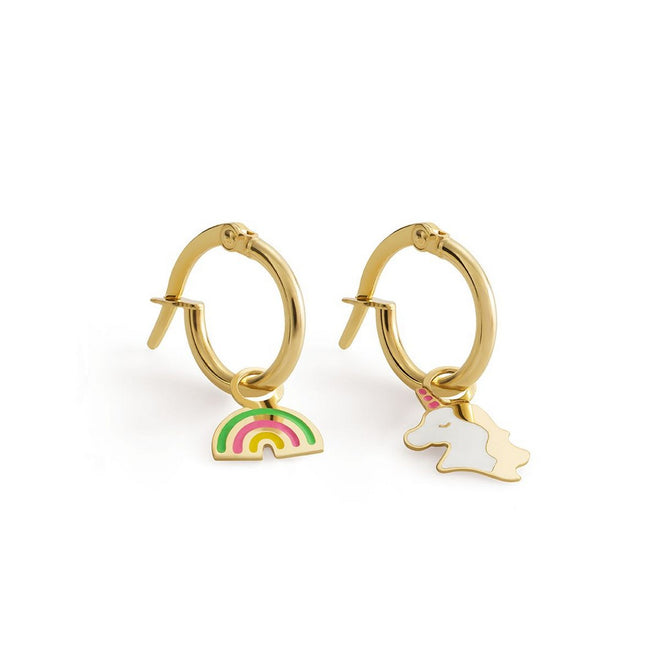 Orecchini LeBebè a cerchietto Toys in oro giallo con arcobaleno e unicorno - PMG058/C