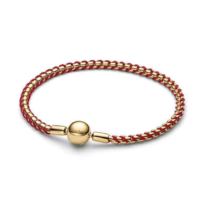 Bracciale Donna Pandora catena serpente con cordino intrecciato rosso- 563816C01