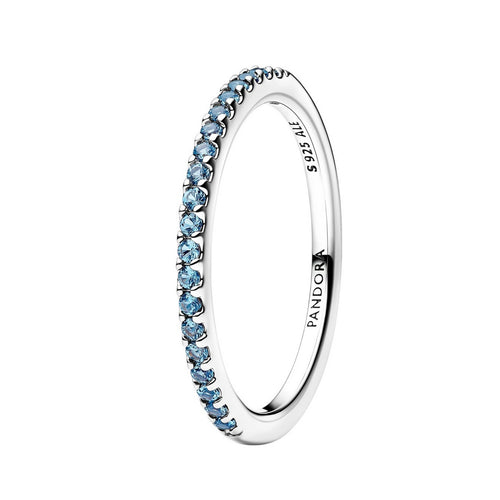 PANDORA Anello Fascia Sottile Azzurro Pavé - 192999C03