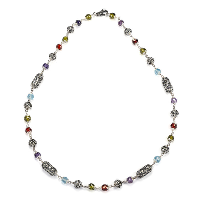 Gerardo Sacco Collana girocollo argento brunito con zirconia sfaccettata multicolor