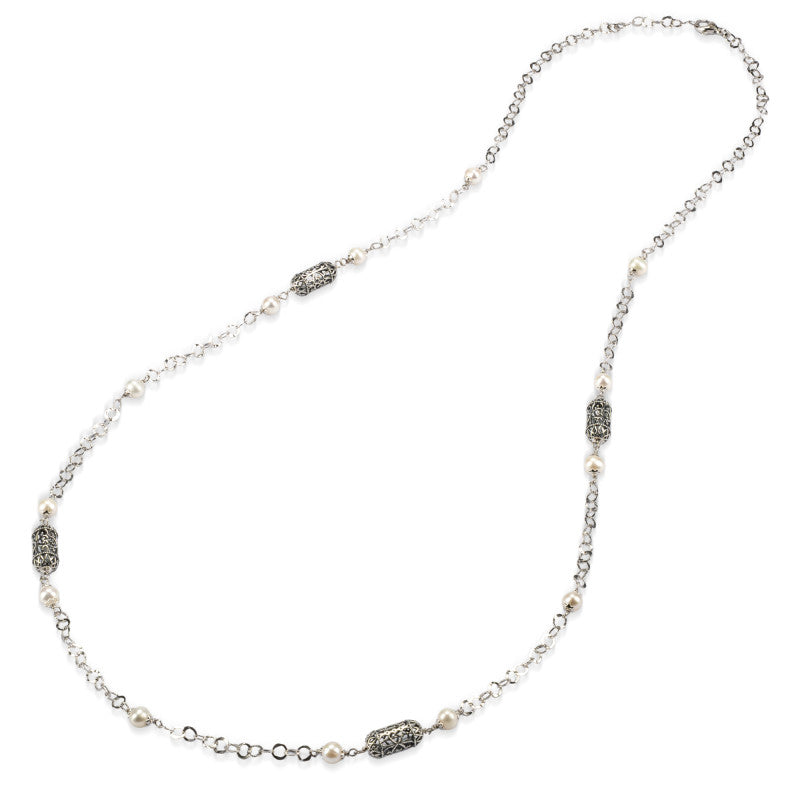 Gerardo Sacco Collana lunga argento brunito con Lanterne e perle - 27984