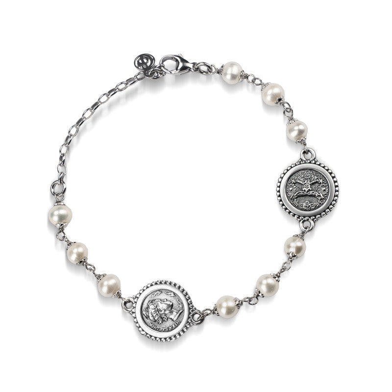 Gerardo Sacco Bracciale argento brunito con Moneta, Maschera e perle - 27986