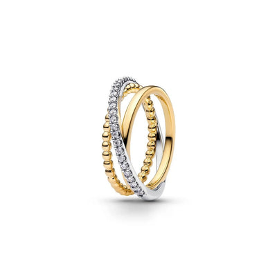 Pandora Anello Anello Tripla Fascia Intrecciata Sfere e Pavé - 164826C01