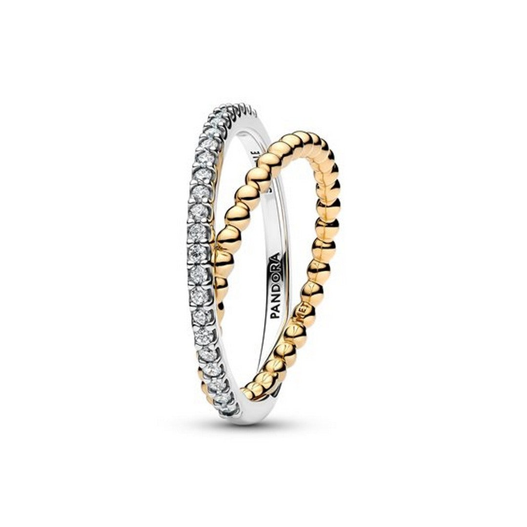 Pandora Anello Anello Fascia Intrecciata Sfere e Pavé - 164827C01