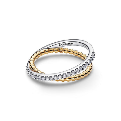 Pandora Anello Anello Fascia Intrecciata Sfere e Pavé - 164827C01