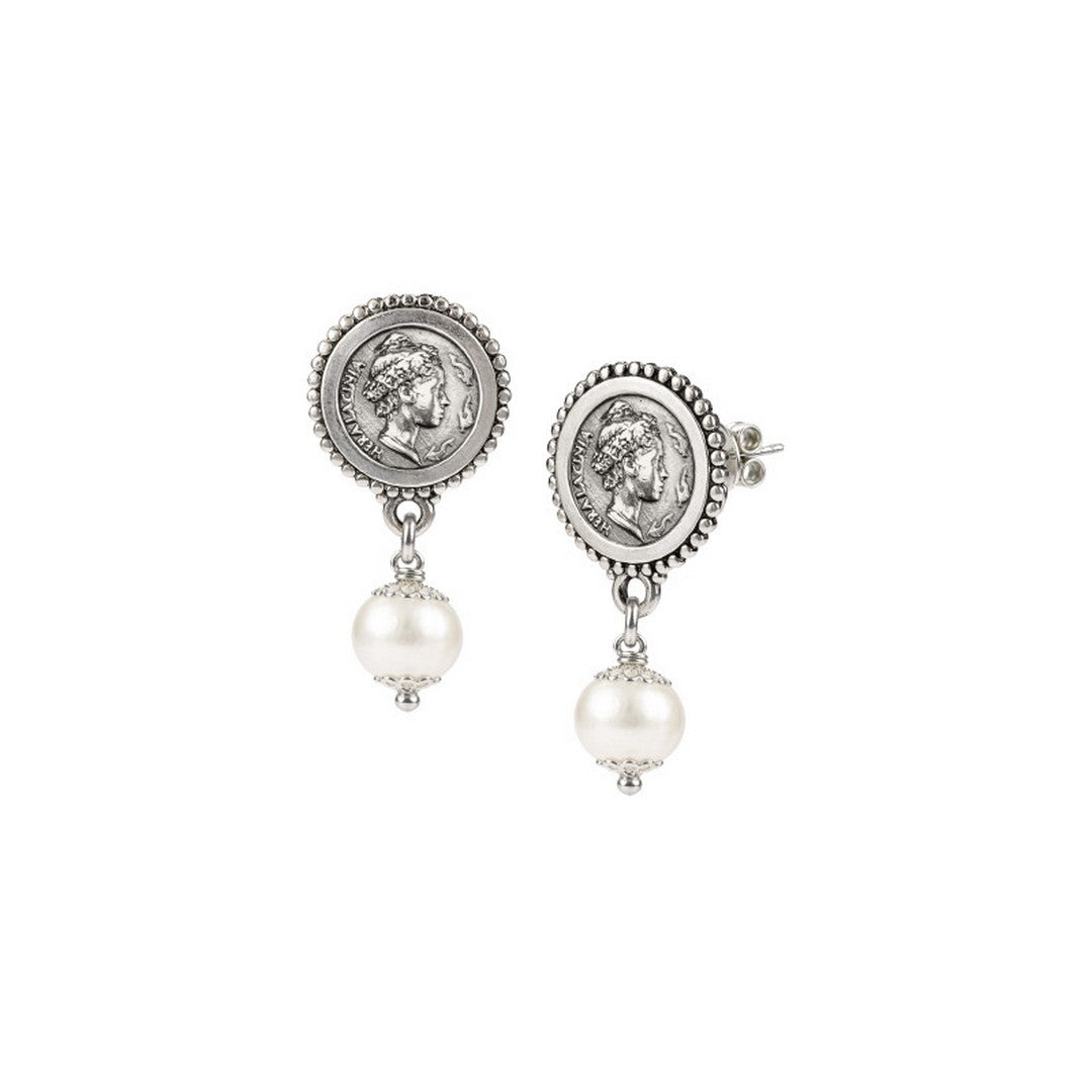 Orecchini Donna Gerardo Sacco argento brunito con Moneta di Hera e perle - 27990