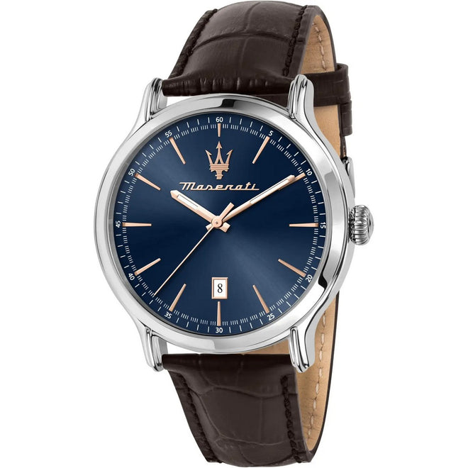 Orologio Uomo Maserati Epoca 3H Blue Dial Brown Strap - R8851118016 - Gioielleria De Patto