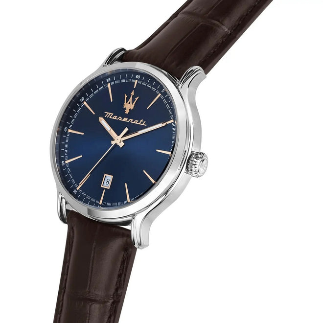 Orologio Uomo Maserati Epoca 3H Blue Dial Brown Strap - R8851118016 - Gioielleria De Patto