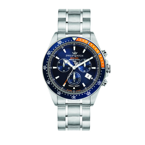 Philip Watch Sealion 42Mm Chr Blue Dial Br Ss