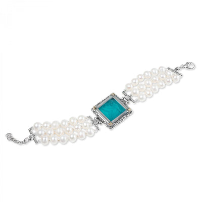 Gerardo Sacco Bracciale arg.925/000 fregi in oro 750/000 p.vitrea e perle(3fili) - Gioielleria De Patto