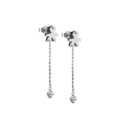 Orecchini Donna I Classici con sagoma bimbo e cuore in oro bianco - LBB531