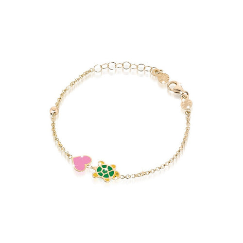 Bracciale LeBebè Fortuna con tartaruga e cuore in oro giallo - PMG031