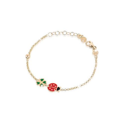 Bracciale LeBebè Fortuna con coccinella e quadrifoglio in oro giallo - PMG032