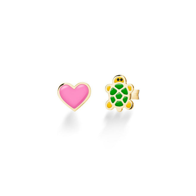 Orecchini LeBebè Fortuna con tartaruga e cuore in oro giallo - PMG052