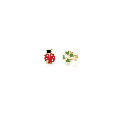 Orecchini LeBebè Fortuna con coccinella o e quadrifoglio in oro giallo - PMG053