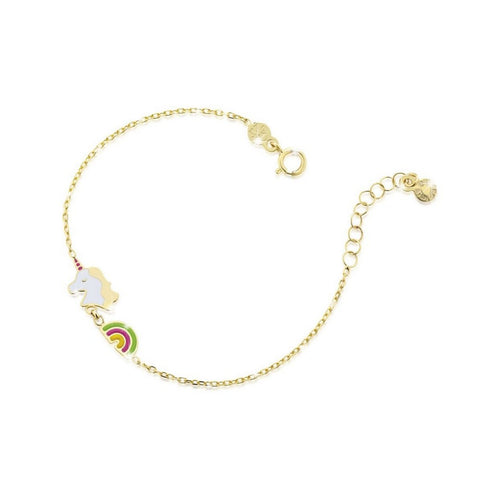 Bracciale Donna LeBebè Toys con arcobaleno e unicorno in oro giallo - PMG073