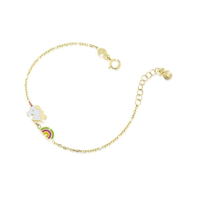 Bracciale Donna LeBebè Toys con arcobaleno e unicorno in oro giallo - PMG073